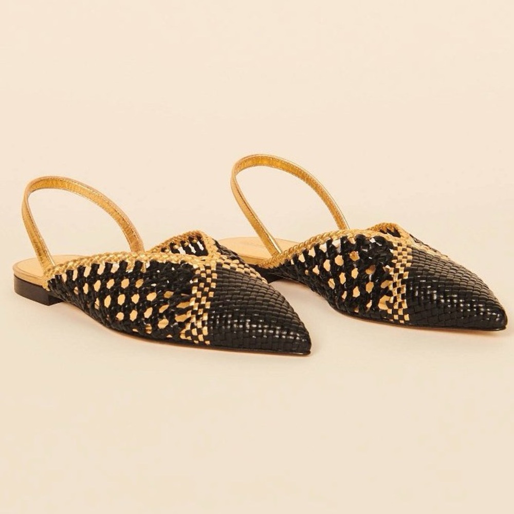 Price Firm - SANDRO Leather Woven Slingbacks